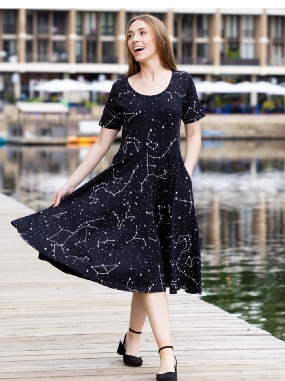 Svaha Constellations Glow In the Dark Twirl Dress Organic Cotton Celestial Sz XS